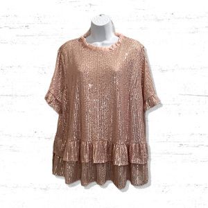 Impressions Pink Champaign Sequins Top Plus size 2X